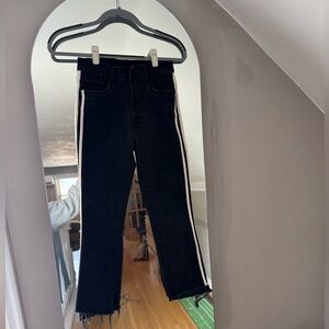 MOTHER Denim - The Insider Crop Step Fray Black and White Striped Jeans